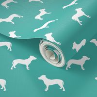 pitbull silhouette fabric dog dogs fabric - turquoise