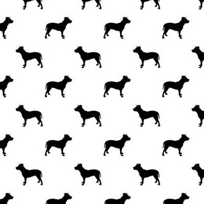 pitbull silhouette fabric dog dogs fabric - white and black