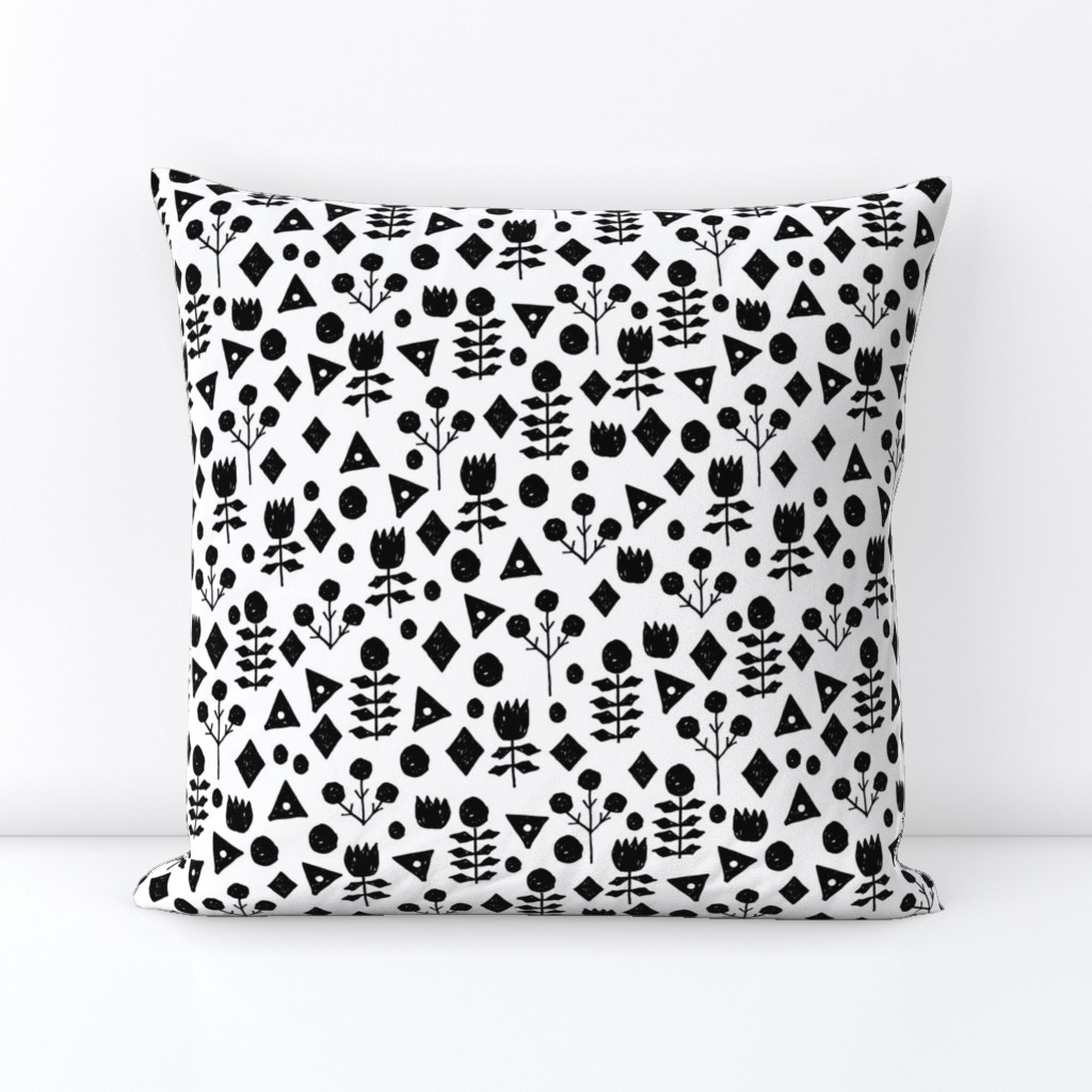 geo florals // black and white geometric flowers pattern