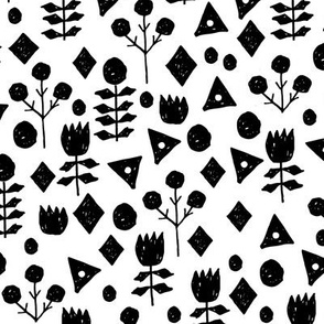 geo florals // black and white geometric flowers pattern