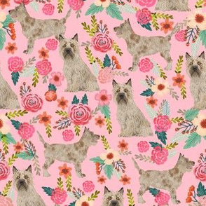 cairn terrier dog fabric floral dog design pink