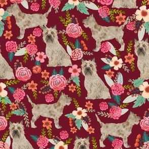 cairn terrier dog fabric floral dog design ruby red