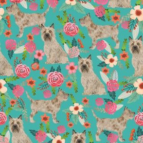 cairn terrier dog fabric floral dog design turquoise