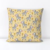 Zebra Horse With Flowers  Floral On Yellow