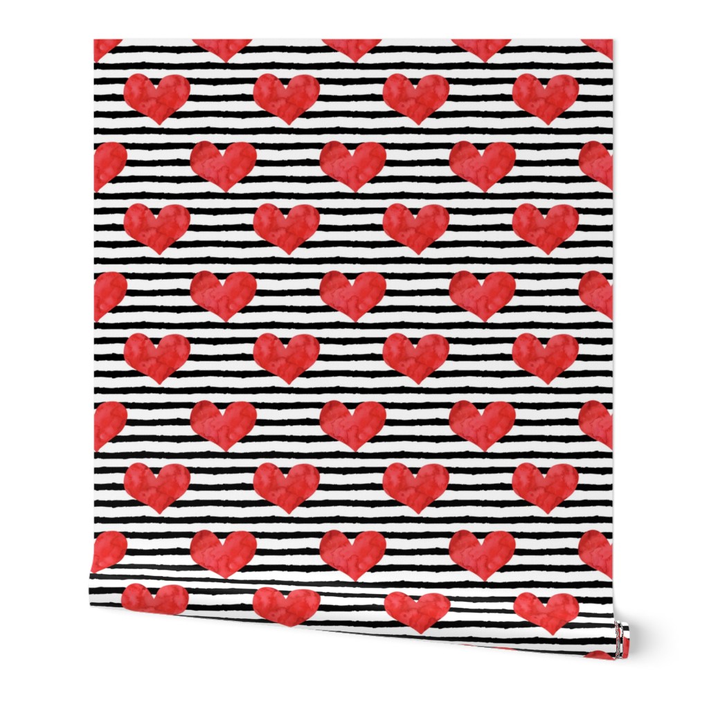 watercolor hearts (1" scale ) || red on stripes