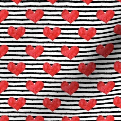 watercolor hearts (1" scale ) || red on stripes