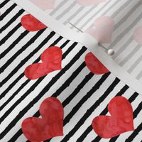 watercolor hearts (1" scale ) || red on stripes