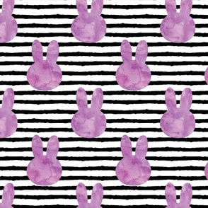 bunny on stripes || watercolor purple
