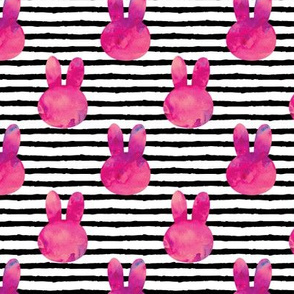 bunny on stripes || watercolor dark pink