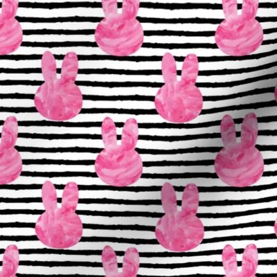 bunny on stripes || pink watercolor