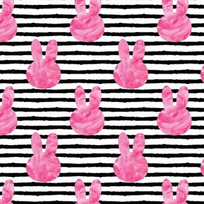 bunny on stripes || pink watercolor