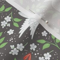 Doves, Jasmine and Hearts on dark grey