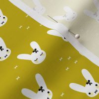 Cute spring bunny love sweet bow and kawaii eye lashes mustard yellow