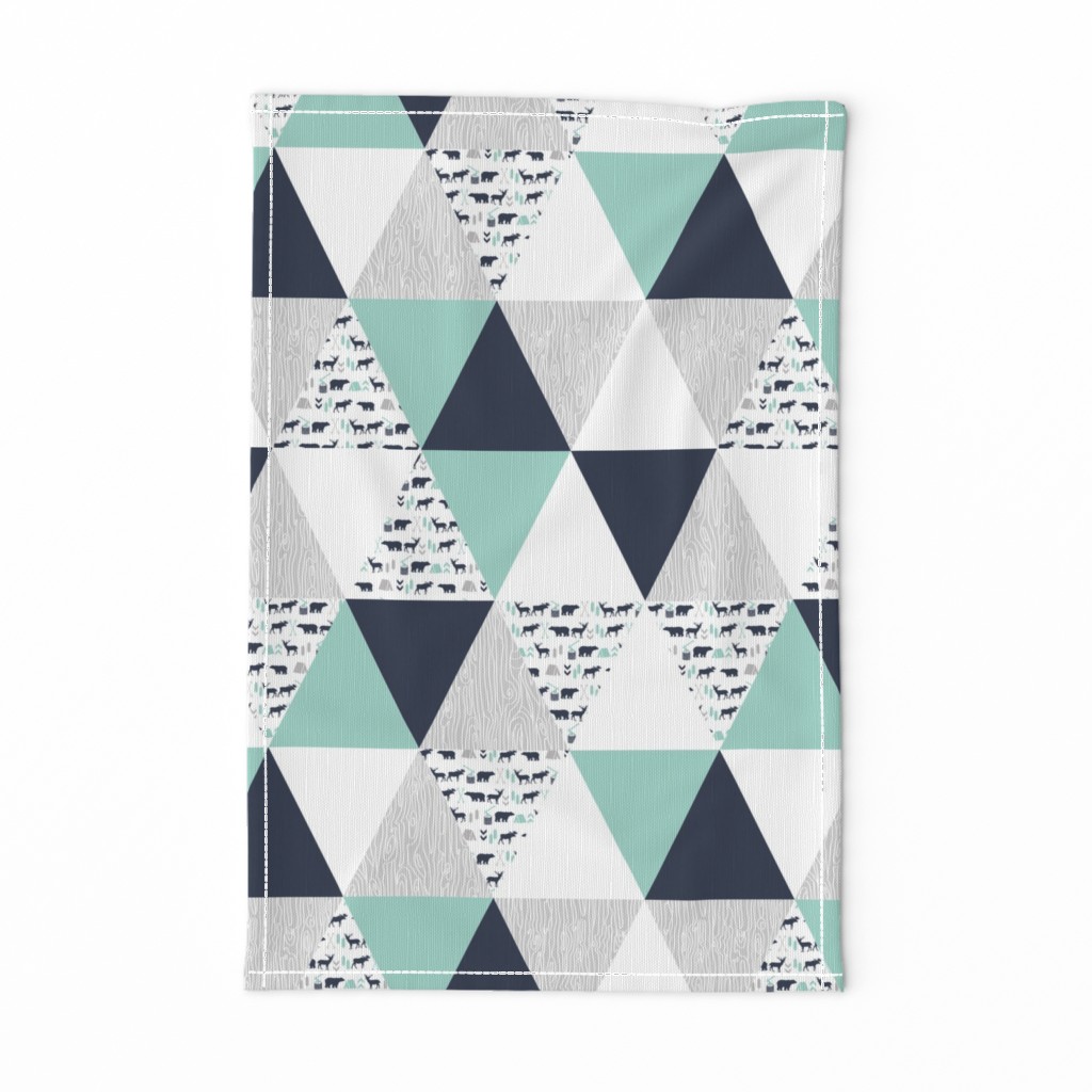 woodland camping triangle cheater quilt navy mint and grey