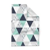 woodland camping triangle cheater quilt navy mint and grey