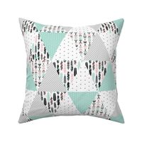 feathers triangle cheater quilt - mint and grey 