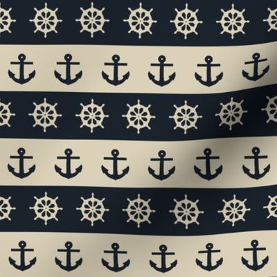 Ship Wheels & Anchors  // Khaki & Dark Navy