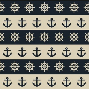 Ship Wheels & Anchors  // Khaki & Dark Navy