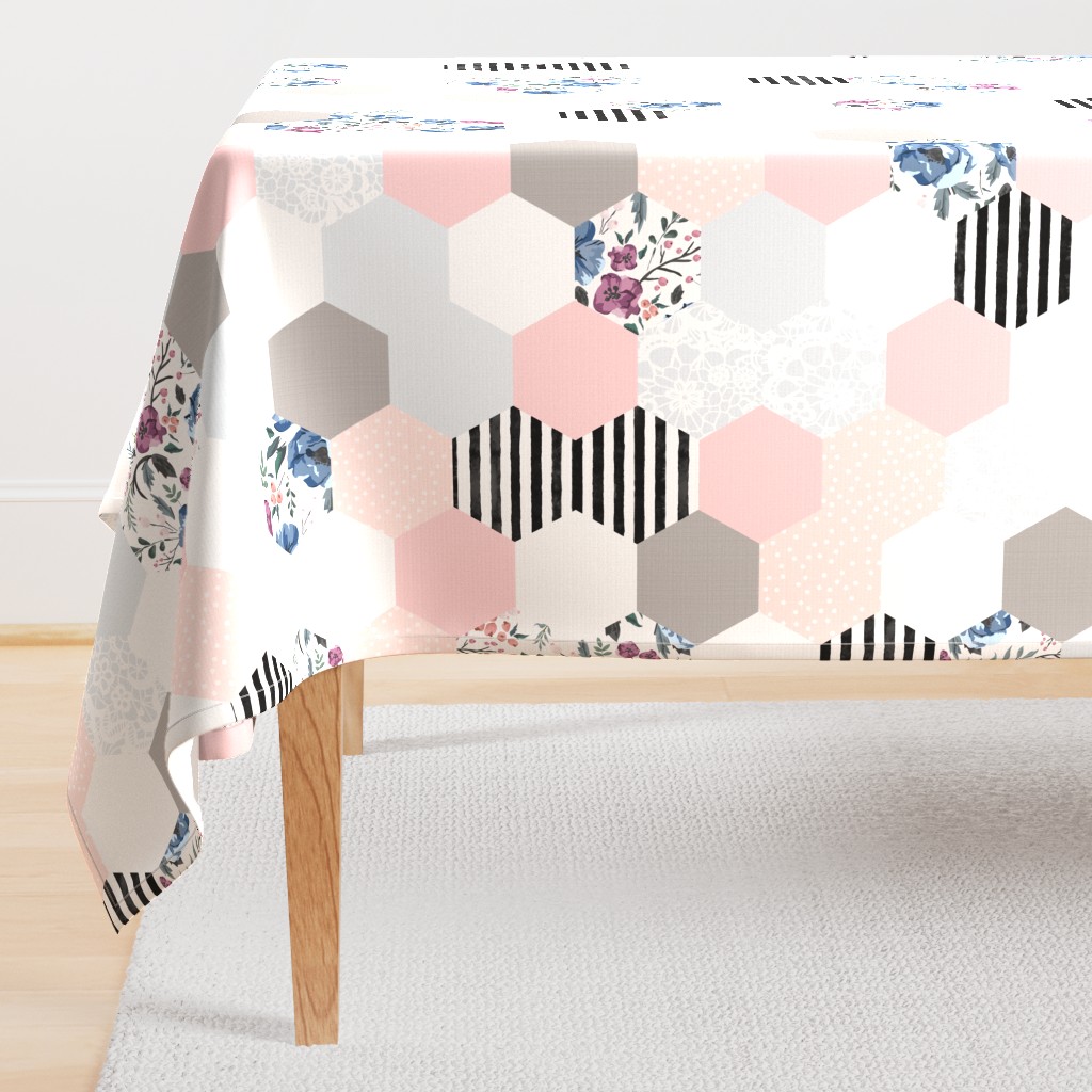 Hexi Wholecloth Floral & Stripes - Berry Meadow Floral