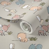 (micro) woodland babies  || grass on beige 