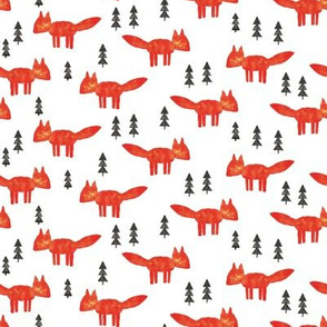 watercolor fox (small scale) | woodland fabric