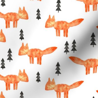 watercolor orange fox || woodland fabric