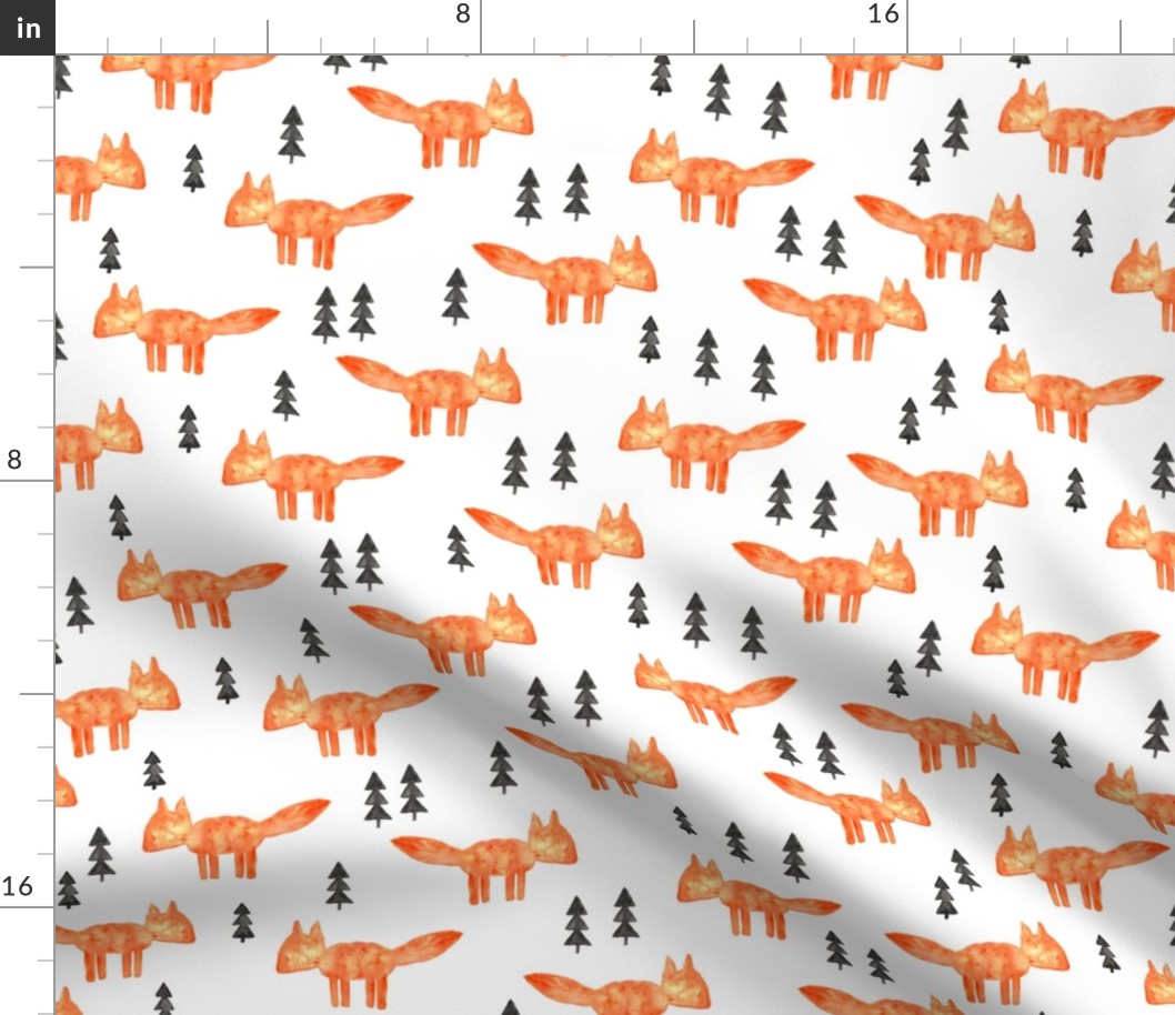 watercolor orange fox || woodland fabric