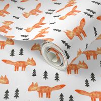 watercolor orange fox (small scale) || woodland fabric