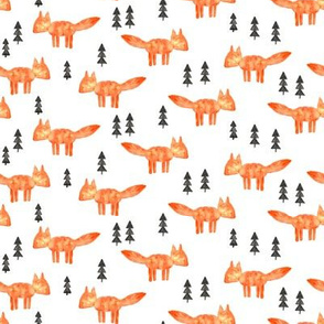 watercolor orange fox (small scale) || woodland fabric