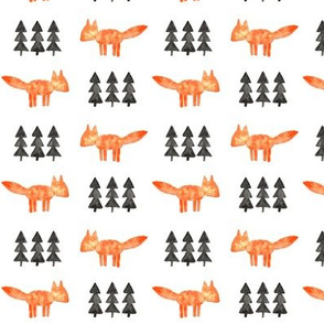 watercolor fox and trees (small scale) || orange fox