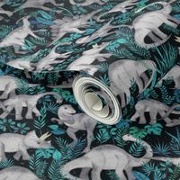 Dinosaur Jungle blue and teal small print