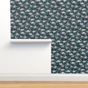 Dinosaur Jungle blue and teal small print