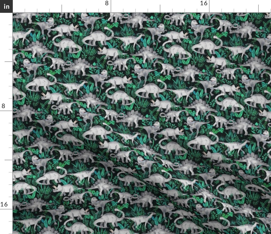 Dinosaur Jungle green and teal small print