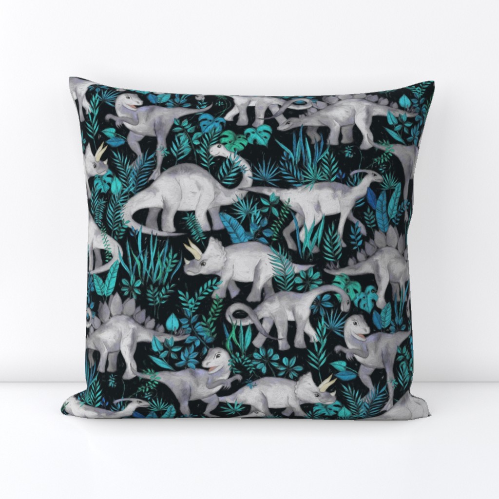 Dinosaur Jungle blue and teal large print