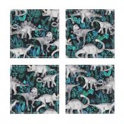 Dinosaur Jungle blue and teal large print