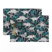 Dinosaur Jungle blue and teal large print