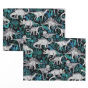 Dinosaur Jungle blue and teal large print