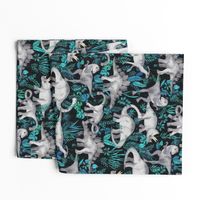 Dinosaur Jungle blue and teal large print