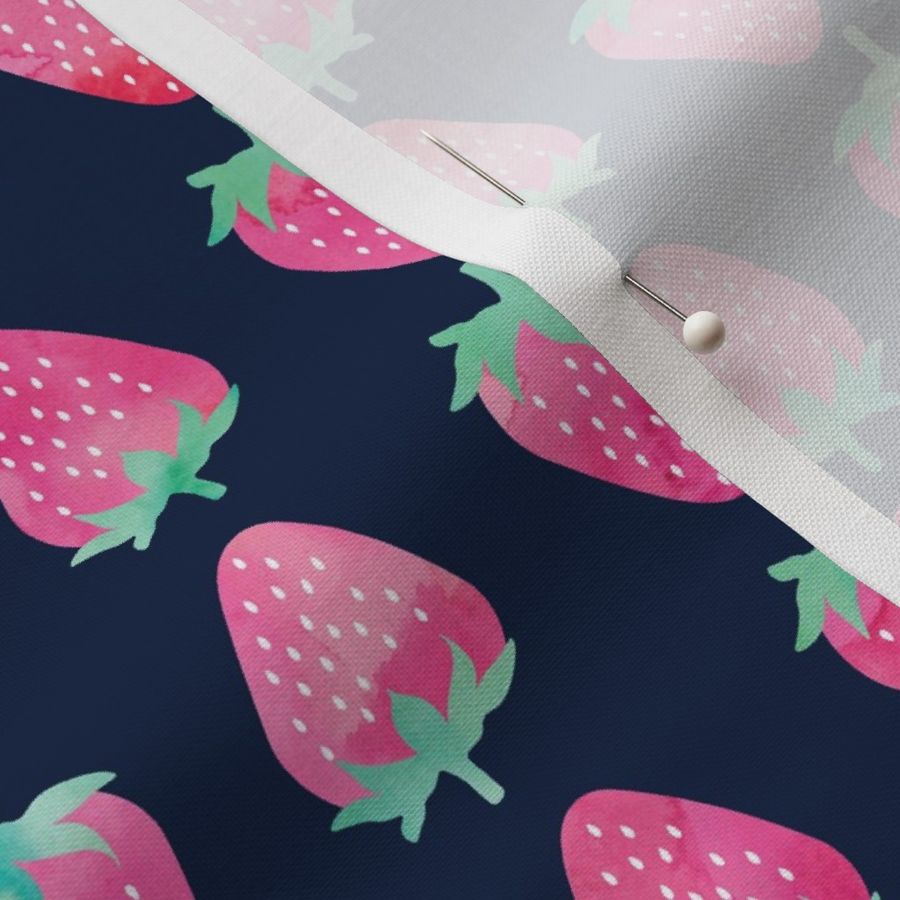 strawberries - watercolor pink on navy 