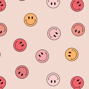 Small Tossed Smiley Faces in Pink and Yellow