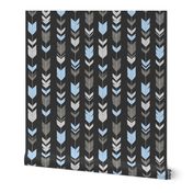 Arrow Feathers  - off black charcoal, grey, blue, silver.