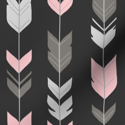 Arrow Feathers - Baby girl woodland - charcoal, grey, pink