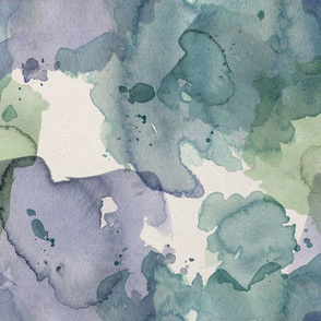 Abstract watercolor and ink splash, greens and blues