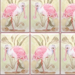 Watercolor Waterbird Art Nouveau Faux Tile Roseate_Spoonbill