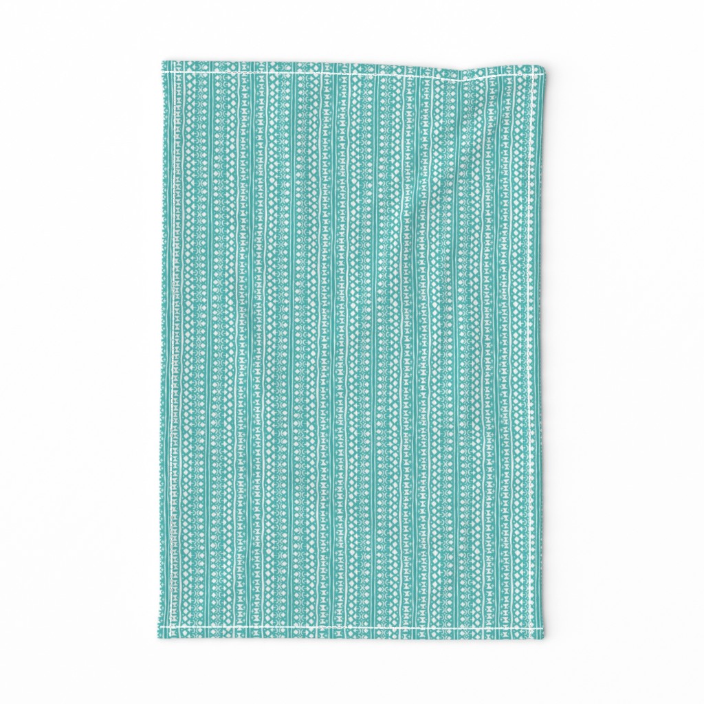 Ditsy Tribal Stripe Soft Aqua and White