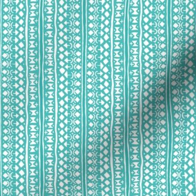 Ditsy Tribal Stripe Soft Aqua and White