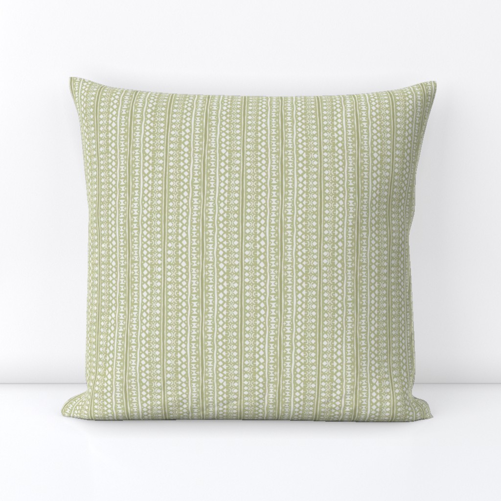 Ditsy Tribal Stripe Moss Green and White 