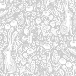 hare // linocut light grey silver grey botanical print neutral design andrea lauren linocut woodcut wallpaper