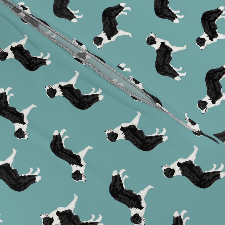 border collies light teal  border collie fabric collies