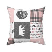 4" text - pink and grey woodland wholecloth (90) patchwork blanket - fearfully and wonderfully made
